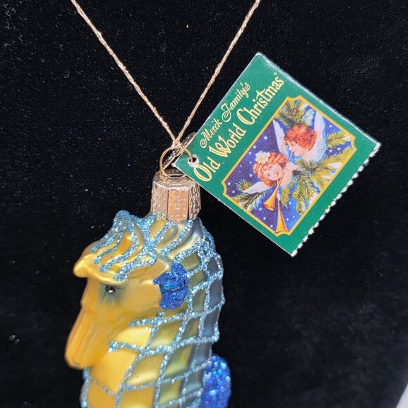 Old World Christmas Blue Seahorse Ornament Glass Blown Hand-Painted Box - Picture 7 of 16